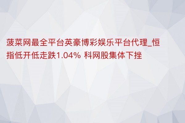 菠菜网最全平台英豪博彩娱乐平台代理_恒指低开低走跌1.04% 科网股集体下挫